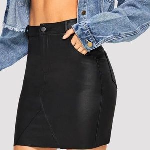 High Waisted Mini Bodycon PU Black Skirt